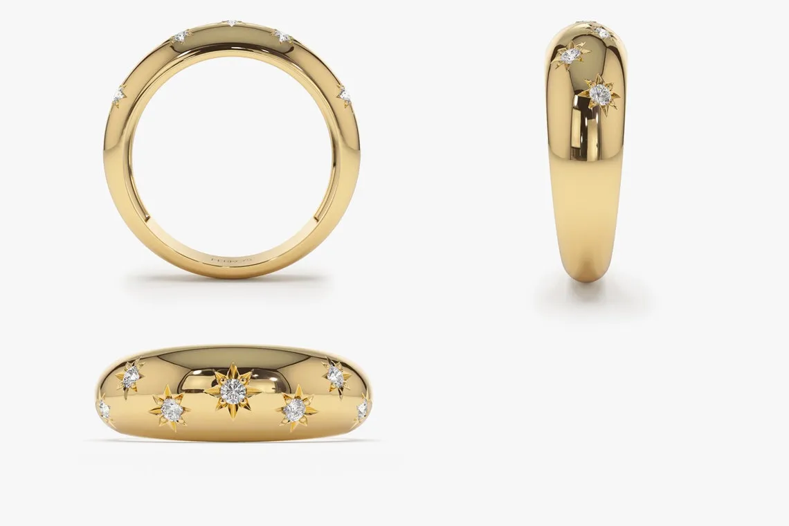 0.11CTW Natural Diamond Plain Yellow Gold Wide Wedding Band