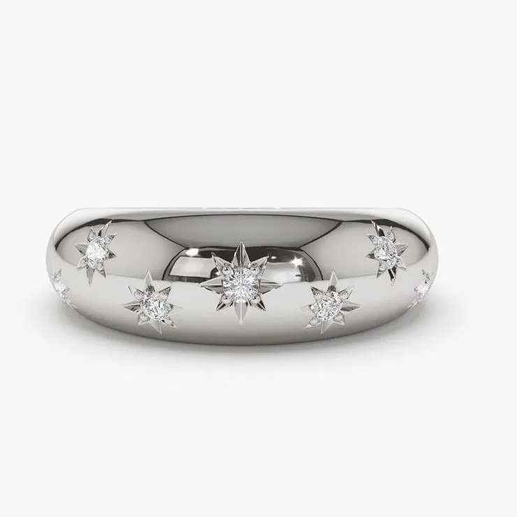 0.11CTW Natural Diamond Plain Yellow Gold Wide Wedding Band