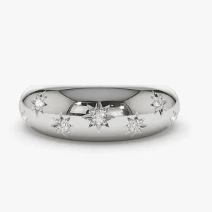 0.11CTW Natural Diamond Plain Yellow Gold Wide Wedding Band