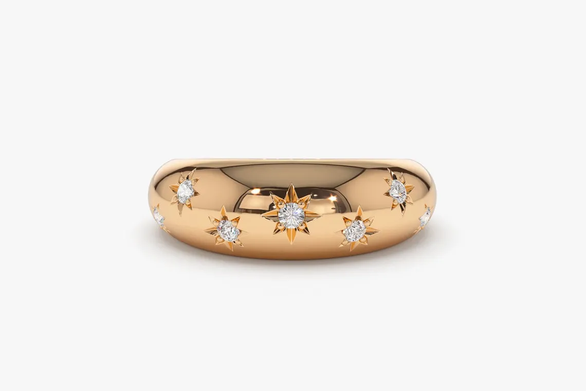0.11CTW Natural Diamond Plain Yellow Gold Wide Wedding Band
