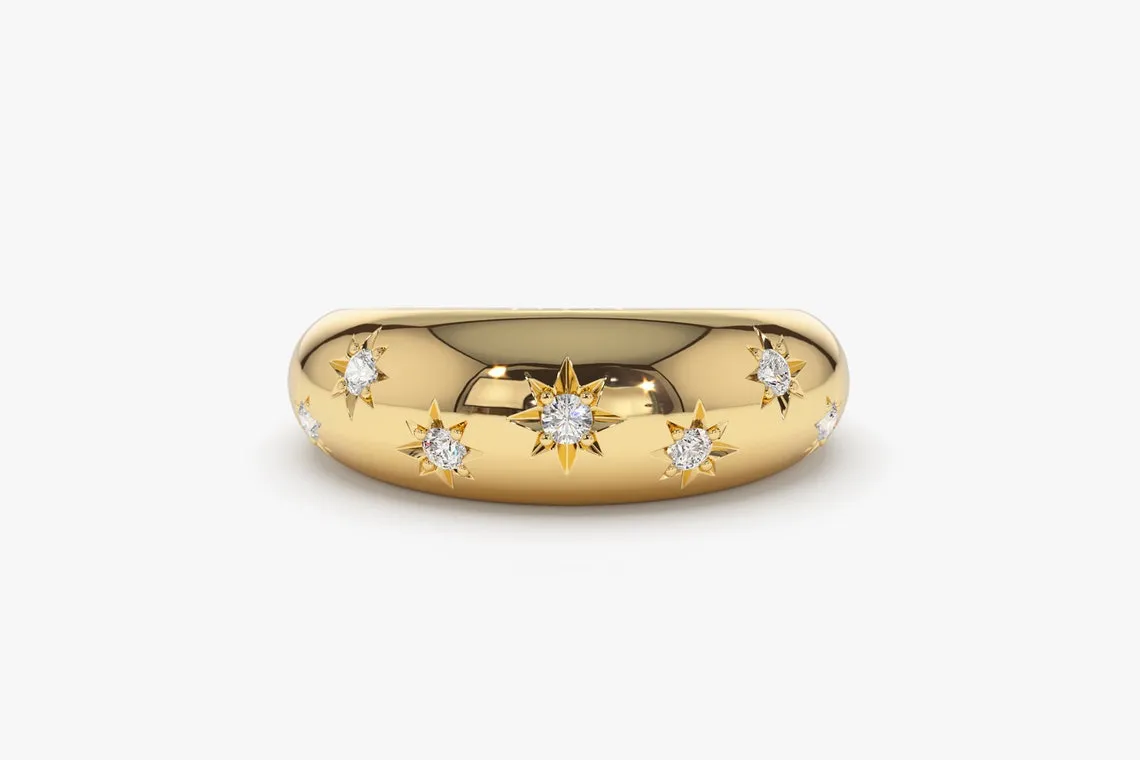 0.11CTW Natural Diamond Plain Yellow Gold Wide Wedding Band
