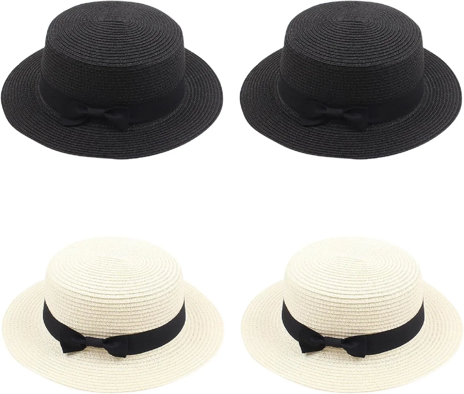 4PCS Womens Boater Hat Fedora Panama Flat Top Ribbon Summer Hats for Women Men