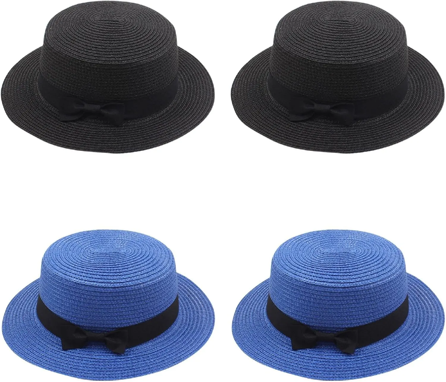 4PCS Womens Boater Hat Fedora Panama Flat Top Ribbon Summer Hats for Women Men