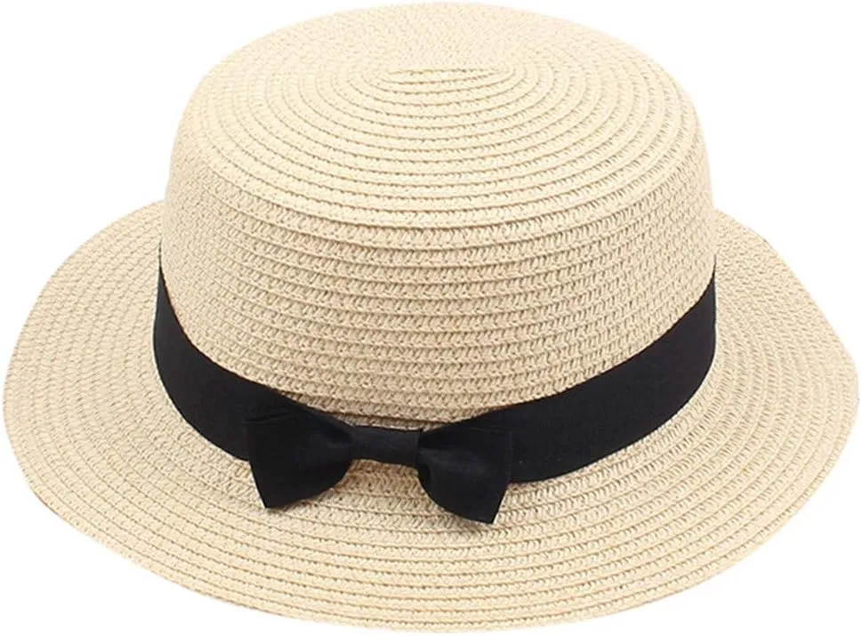 4PCS Womens Boater Hat Fedora Panama Flat Top Ribbon Summer Hats for Women Men