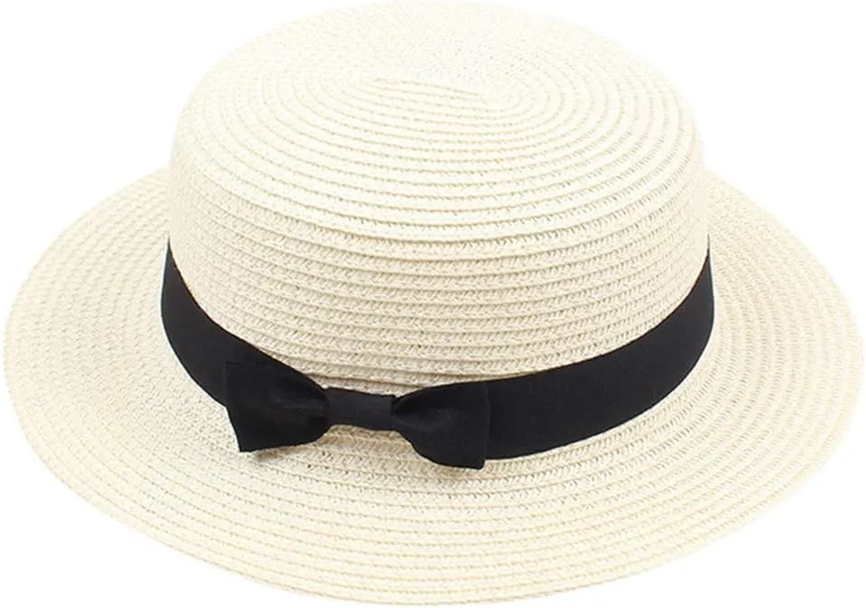 4PCS Womens Boater Hat Fedora Panama Flat Top Ribbon Summer Hats for Women Men
