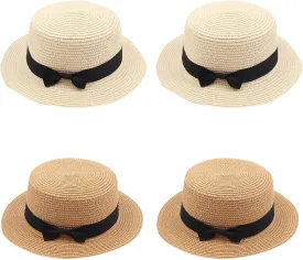 4PCS Womens Boater Hat Fedora Panama Flat Top Ribbon Summer Hats for Women Men