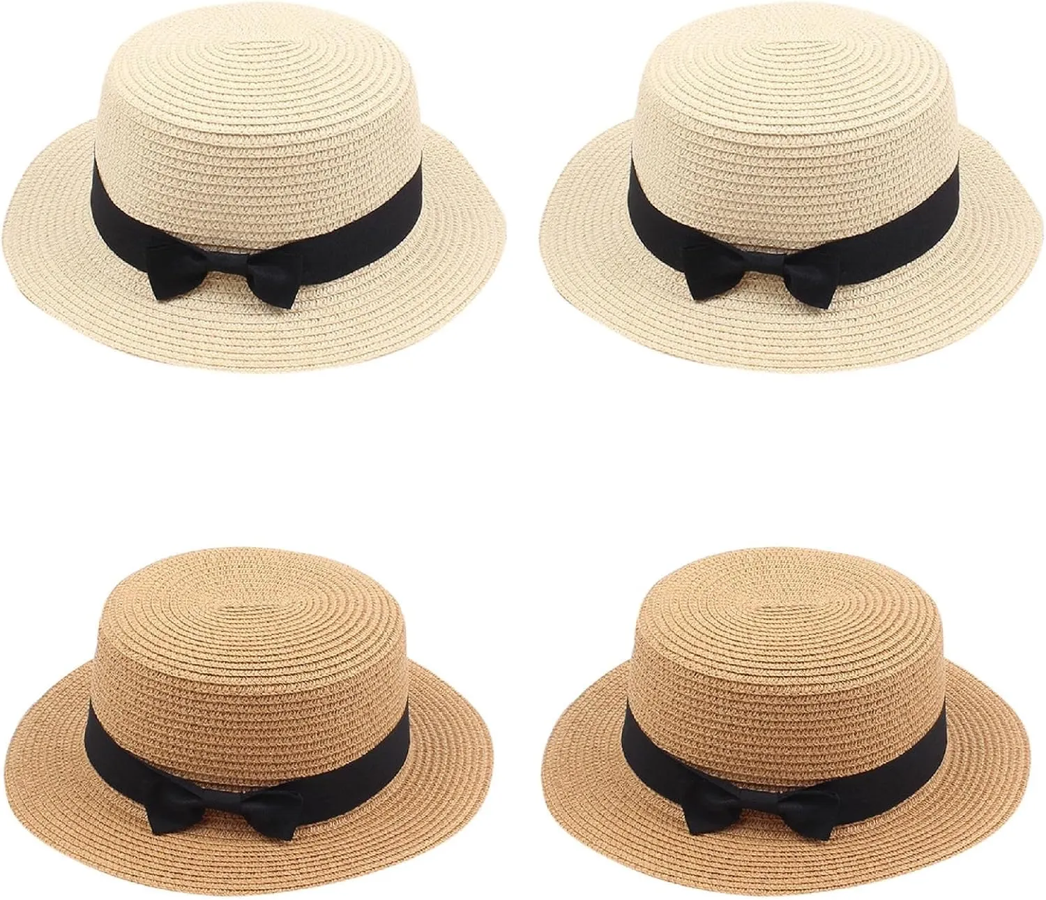 4PCS Womens Boater Hat Fedora Panama Flat Top Ribbon Summer Hats for Women Men