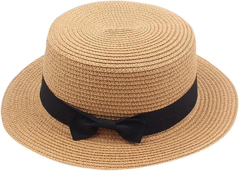 4PCS Womens Boater Hat Fedora Panama Flat Top Ribbon Summer Hats for Women Men