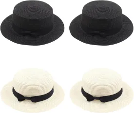 4PCS Womens Boater Hat Fedora Panama Flat Top Ribbon Summer Hats for Women Men