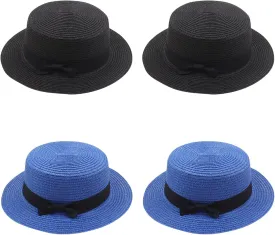4PCS Womens Boater Hat Fedora Panama Flat Top Ribbon Summer Hats for Women Men