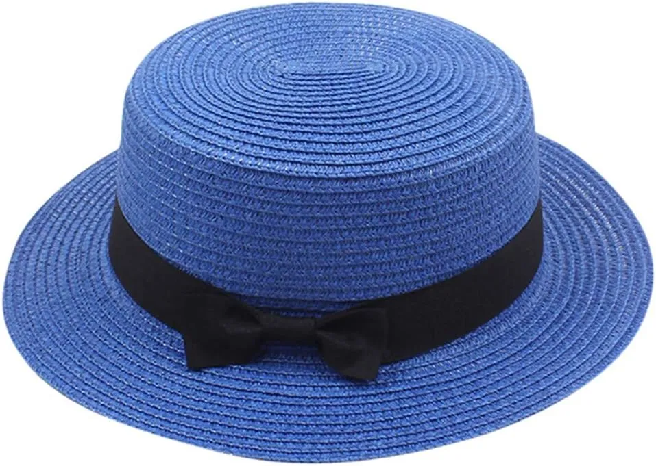 4PCS Womens Boater Hat Fedora Panama Flat Top Ribbon Summer Hats for Women Men