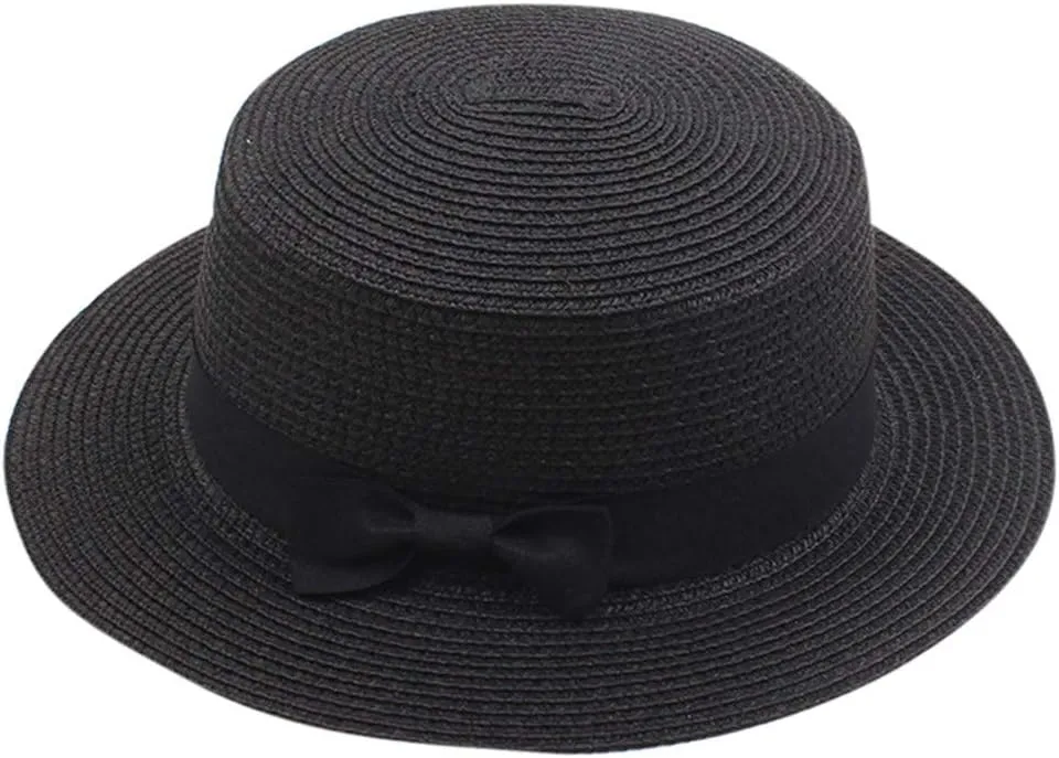 4PCS Womens Boater Hat Fedora Panama Flat Top Ribbon Summer Hats for Women Men