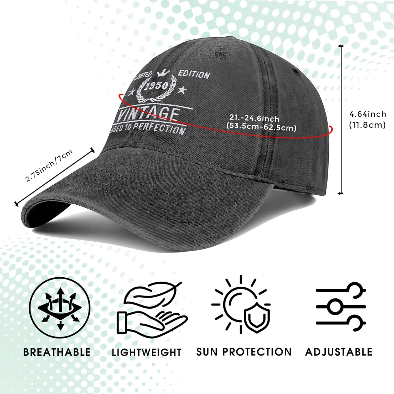 75th Birthday Gifts for Men Women 1950 Vintage Hats Embroidered Baseball Cap
