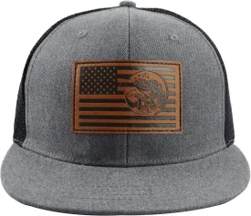 American Flag Fishing Trucker Hat for Men, Funny Embroidered Leather Patch Fish Baseball Cap