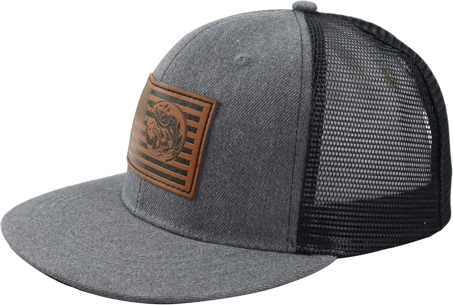 American Flag Fishing Trucker Hat for Men, Funny Embroidered Leather Patch Fish Baseball Cap