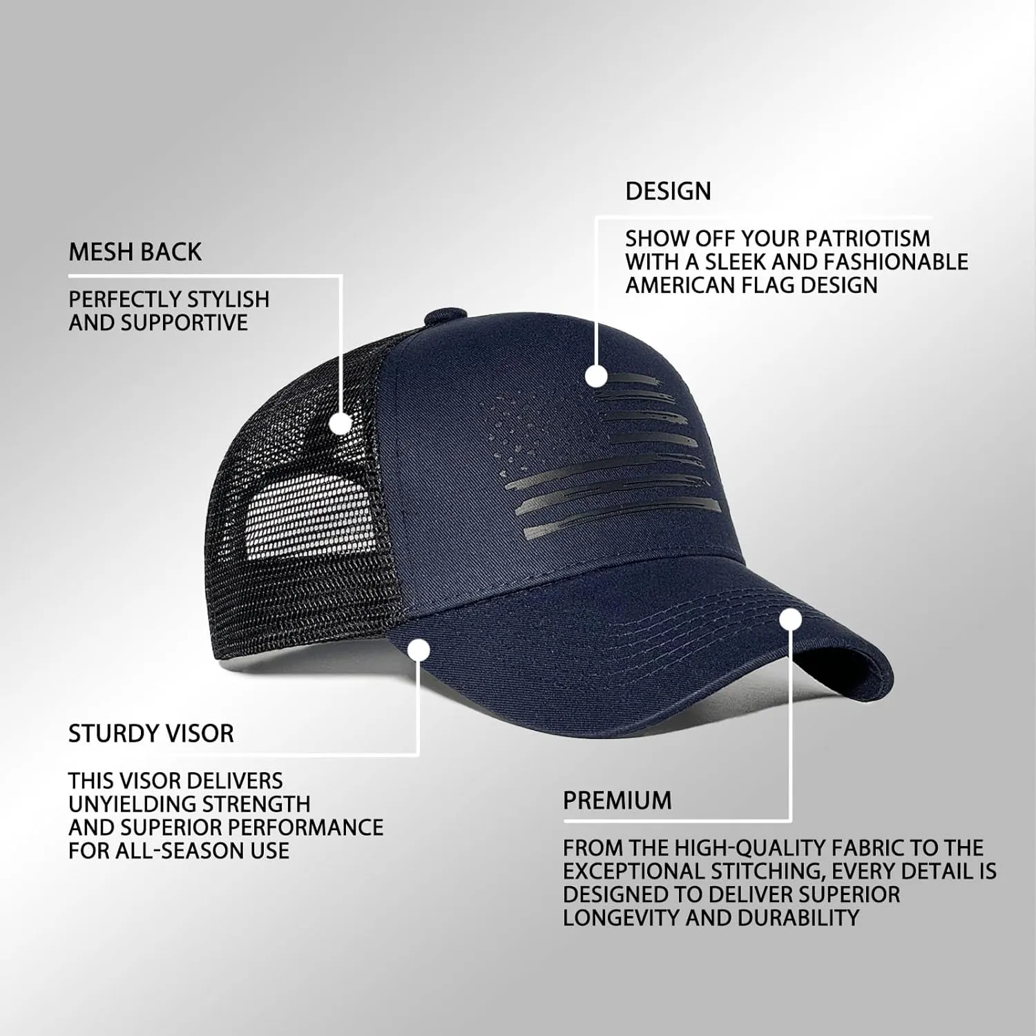 American Flag Trucker Hats, USA hat for Men and Women - Adjustale Baseball Cap, Outdoor Mesh Snap Back - for Daily Use