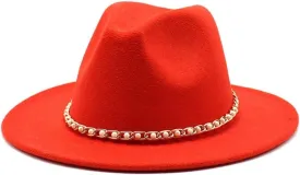 Autumn and Winter Felt Hat Gold Chain Woolen Hat European and American Jazz Felt Hat Men and Women Big Brim Flat Brimmed Hat Fengyan Cowboy Hats (Color : Royal Blue, Size : 56-58cm)