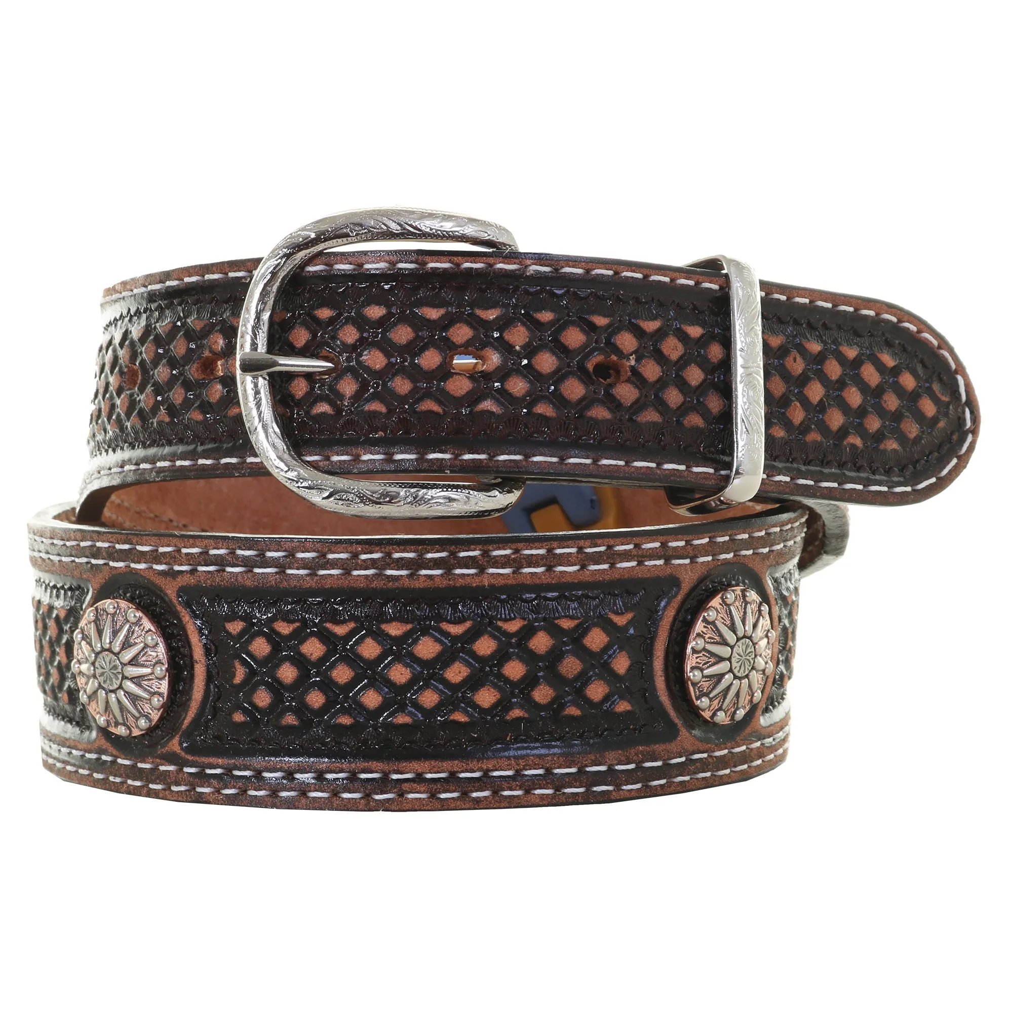 B1127 -  Brown Vintage Diamond Tooled Belt
