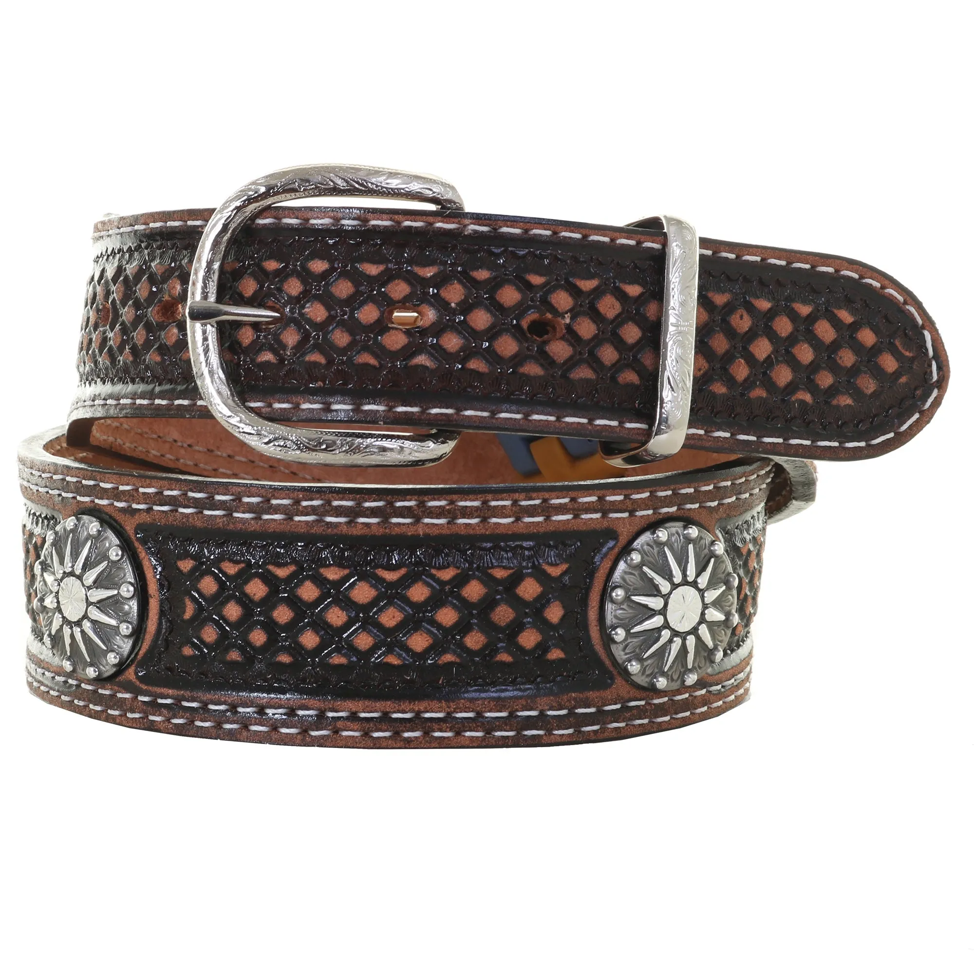 B1127 -  Brown Vintage Diamond Tooled Belt