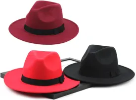BESTYASH Women's Men's Unisex Fedora Hat Wide Brim Jazz Gentleman Cap Wine Red British Fashion Hat