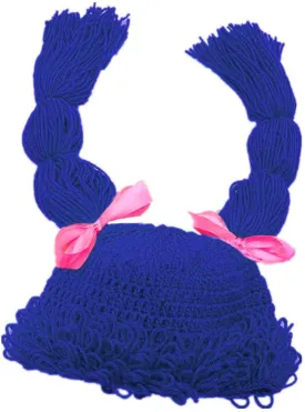 BIBITIME Knitted Pigtail Wig Beanie Handmade Women Girl's Braid Hat Bowknot Cap