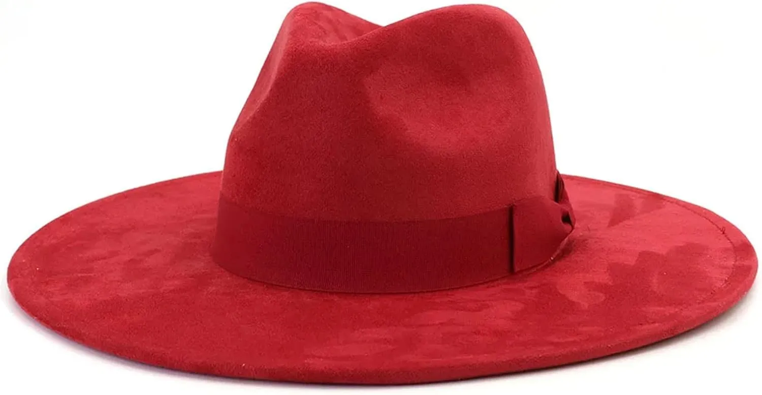 Bow Accessories Suede Top Hat Women Men Big Flat Brim Jazz Fedora Hats
