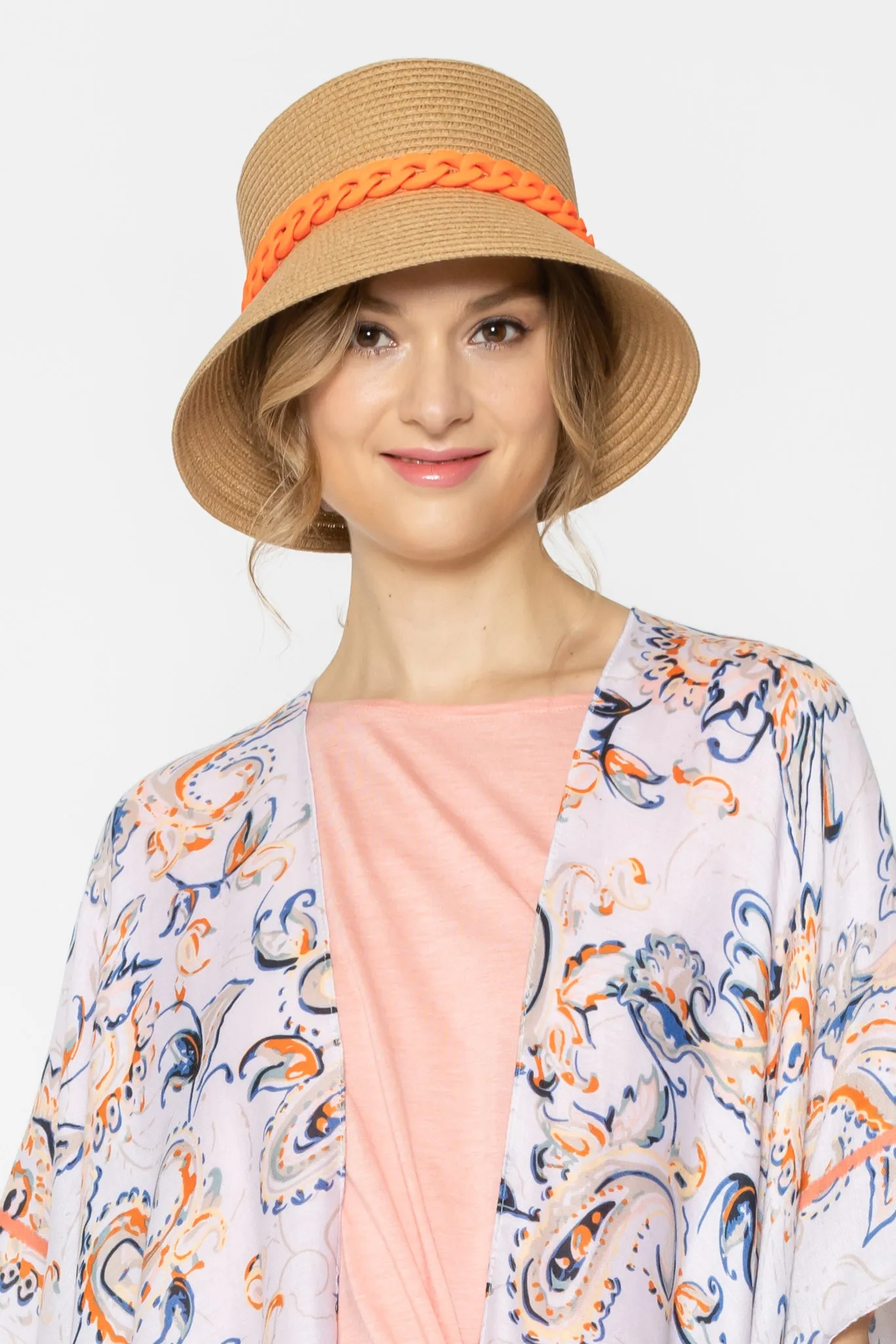 Chain Band Straw Bucket Hat