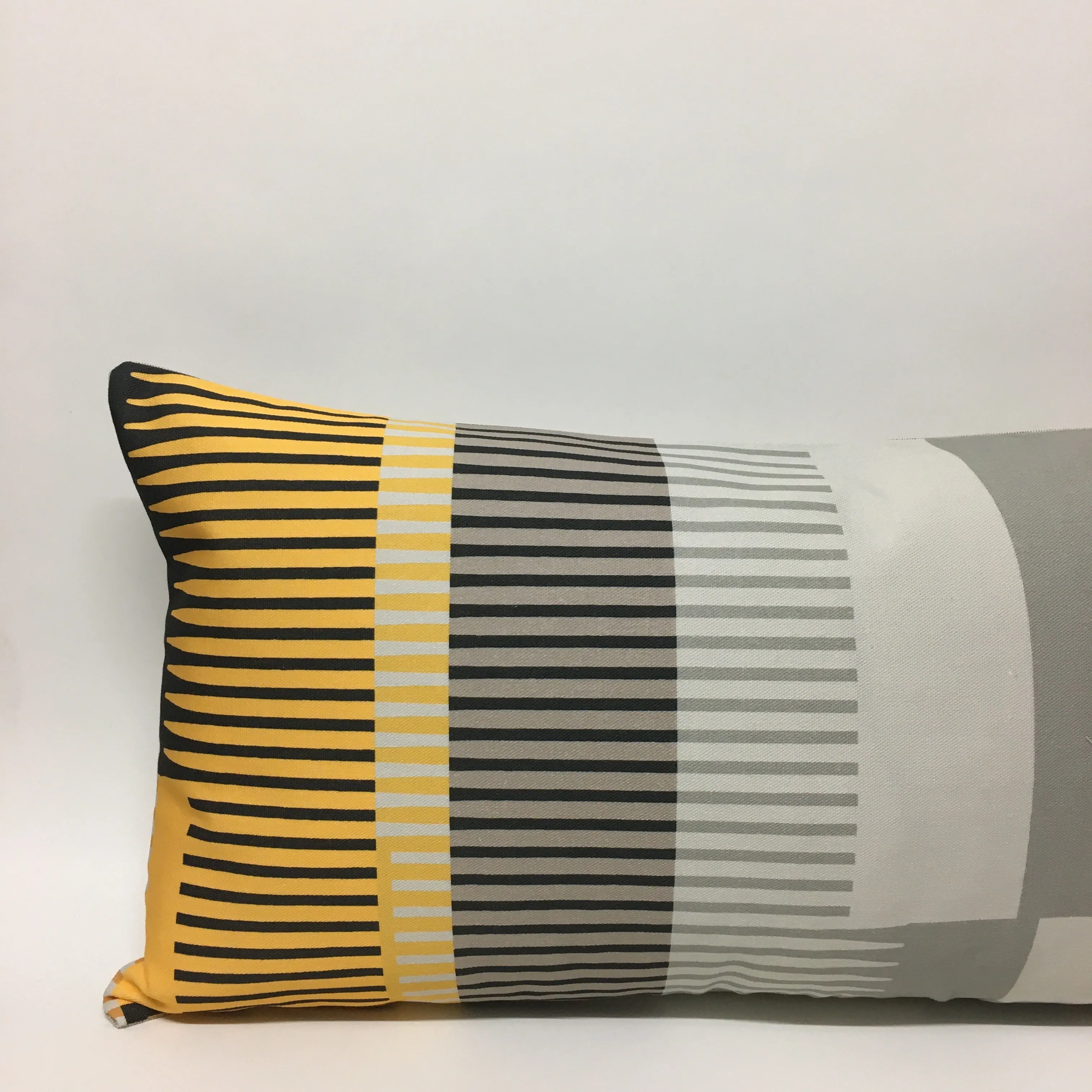 Combed Stripe Cushion - Grey, Yellow   Black