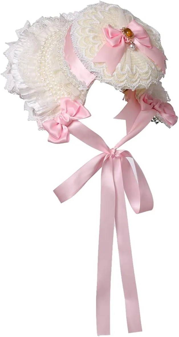 COSDREAMER Girls Women Victorian Bonnets Lace Flowers Tea Party Hats