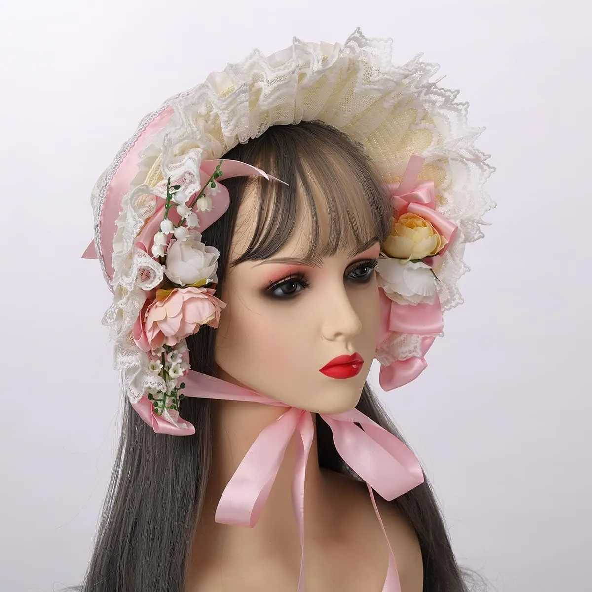 COSDREAMER Girls Women Victorian Bonnets Lace Flowers Tea Party Hats