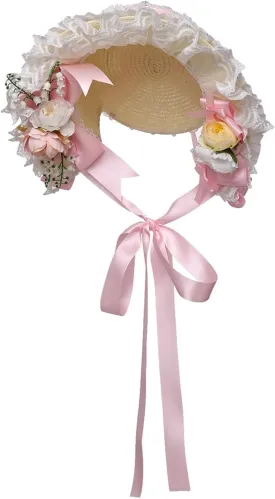 COSDREAMER Girls Women Victorian Bonnets Lace Flowers Tea Party Hats