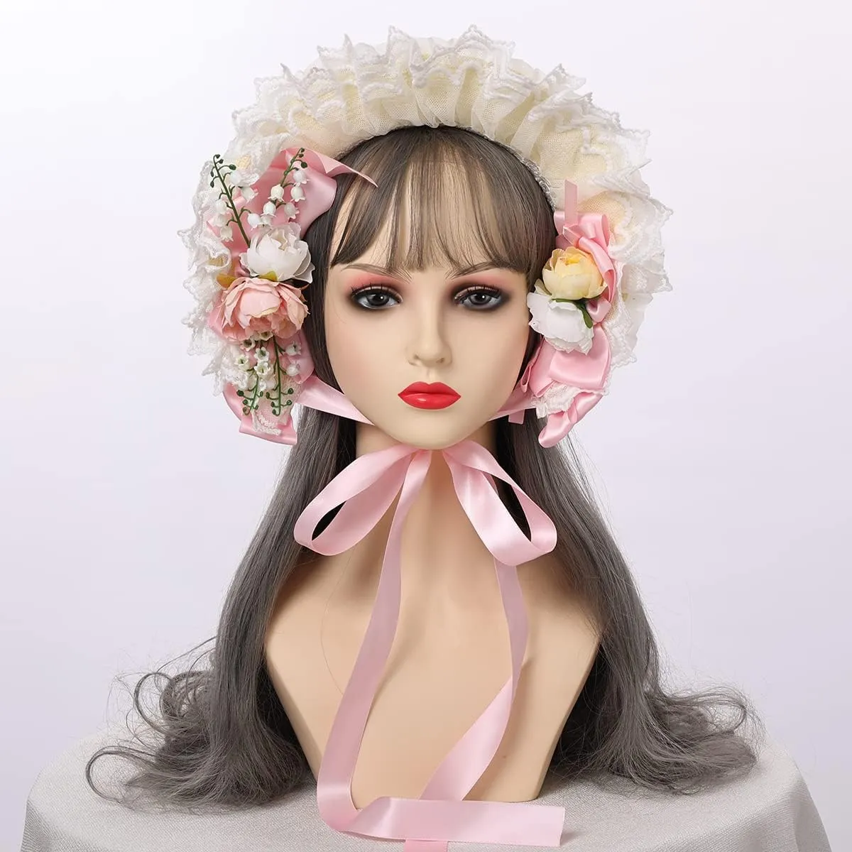 COSDREAMER Girls Women Victorian Bonnets Lace Flowers Tea Party Hats