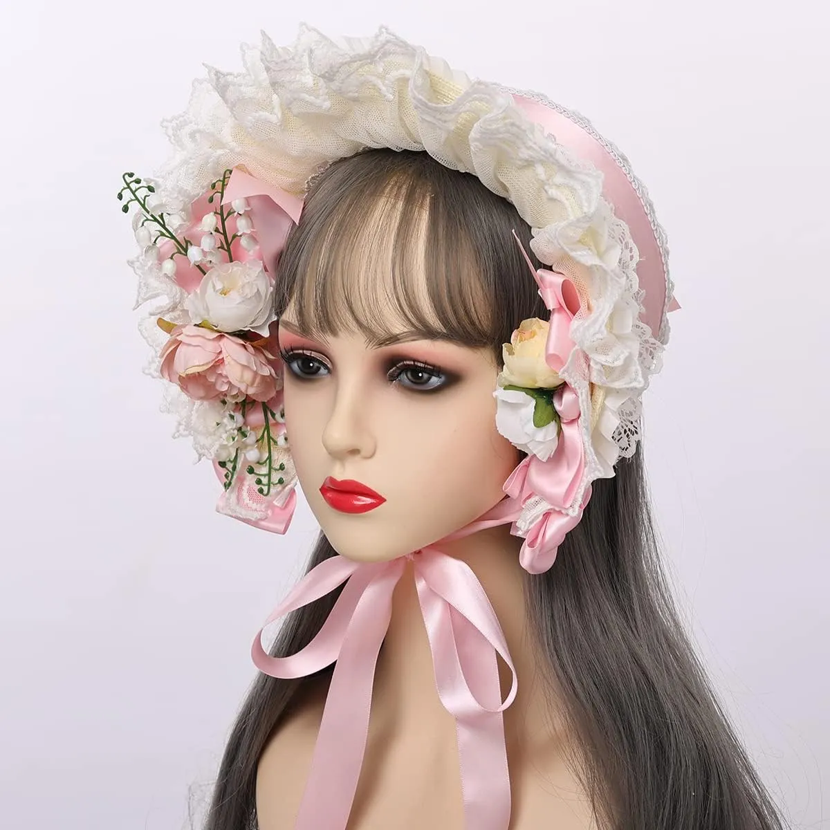COSDREAMER Girls Women Victorian Bonnets Lace Flowers Tea Party Hats