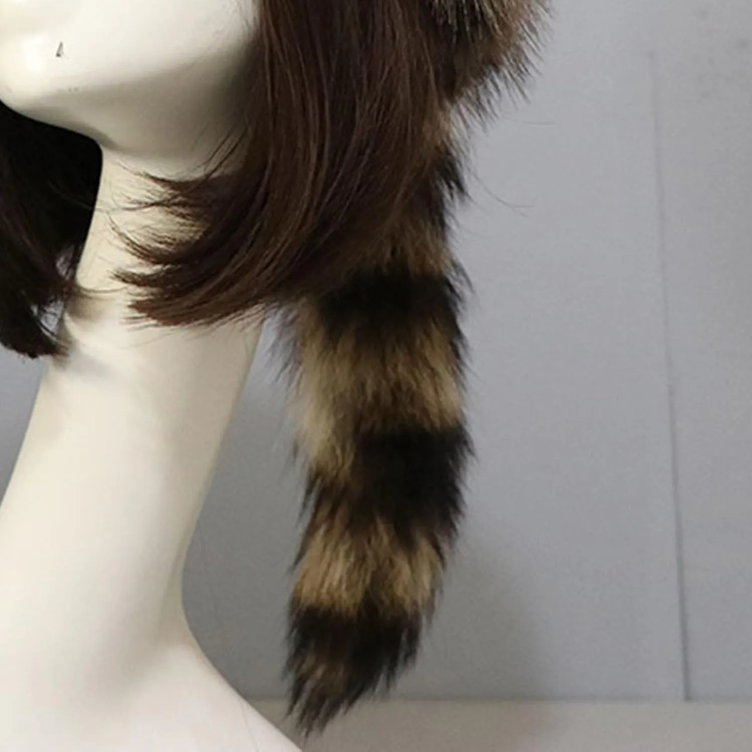 Cossack Style Faux Fur Raccoon Tail Coonskin Cap, Round Flat Top Boone Hat Raccoon Tail Hats for Winter