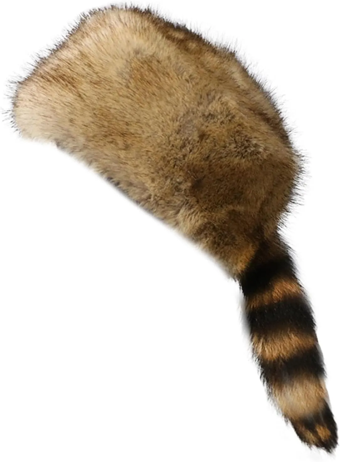 Cossack Style Faux Fur Raccoon Tail Coonskin Cap, Round Flat Top Boone Hat Raccoon Tail Hats for Winter