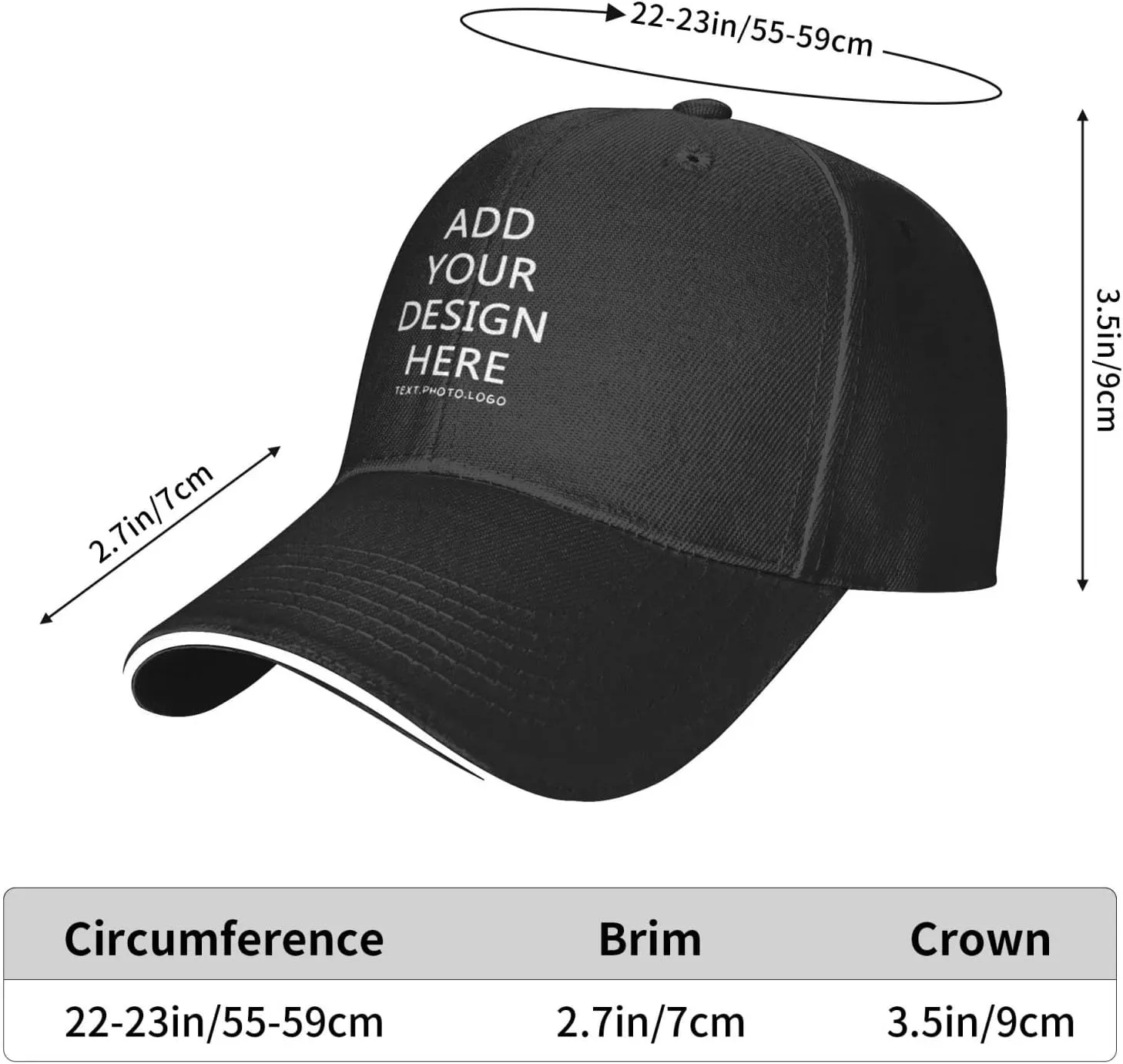 Custom Hat Design Your Own, Personalized Classic Hats for Men Women,Customizable Baseball Cap Dad for Outdoor Adjustable