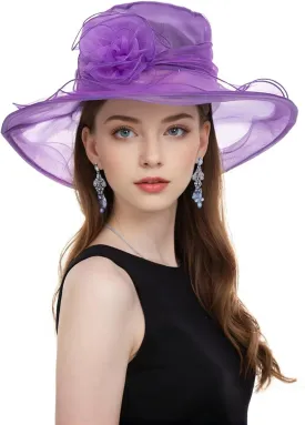 Derby Hats for Women 2025 Women's Elegant Organza Fascinator Sun Hat for Church, Tea Party, Weddings Hats