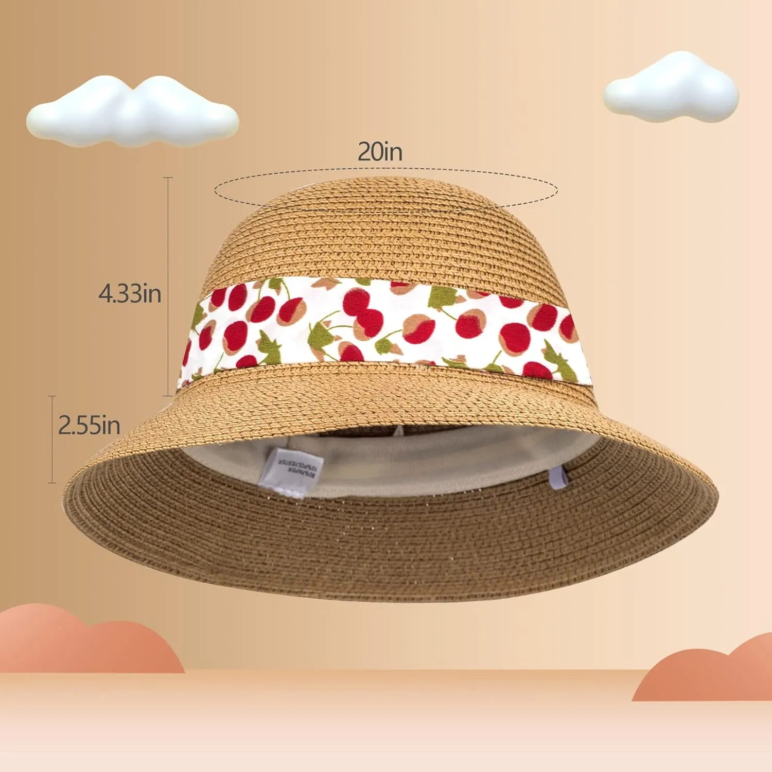 Girls Sun Straw Hat Kids Summer Beach Packable Hats Cute Floppy Cap Adjustable Size with Chin Strap for 5-10 Years