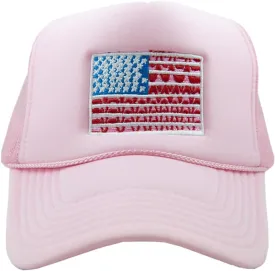 KATYDID American Flag Hat - Foam Trucker Hat with Embroidered Flag - Adjustable, Snapback USA Hat - Patriotic Hat for Women