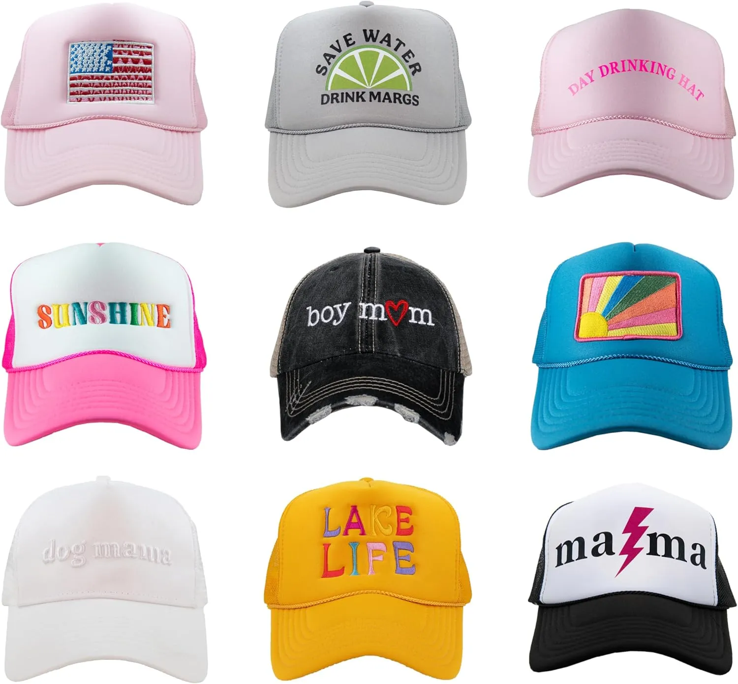 KATYDID American Flag Hat - Foam Trucker Hat with Embroidered Flag - Adjustable, Snapback USA Hat - Patriotic Hat for Women