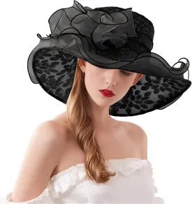 Kentuck-Derby HatsVintage Fel Cloche Hat Winter Floral Fedora Bucket Hat Bowler Hats Wedding ocktail Tea Party Spring Summer (Black, One Size)