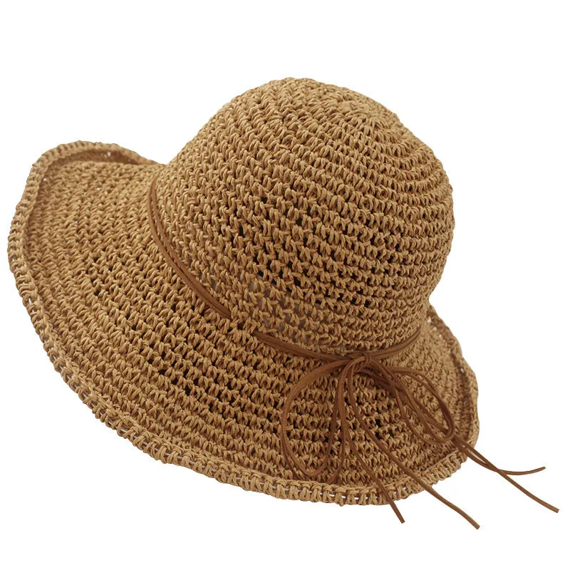 Ladies Sun Hat For Women Bowknot Raffia Straw Hat Foldable Summer Hat