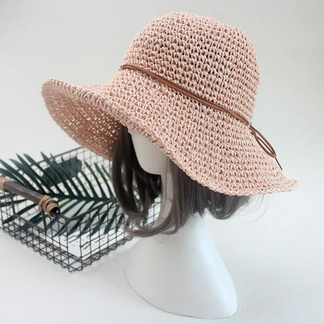 Ladies Sun Hat For Women Bowknot Raffia Straw Hat Foldable Summer Hat
