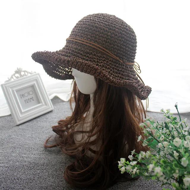 Ladies Sun Hat For Women Bowknot Raffia Straw Hat Foldable Summer Hat