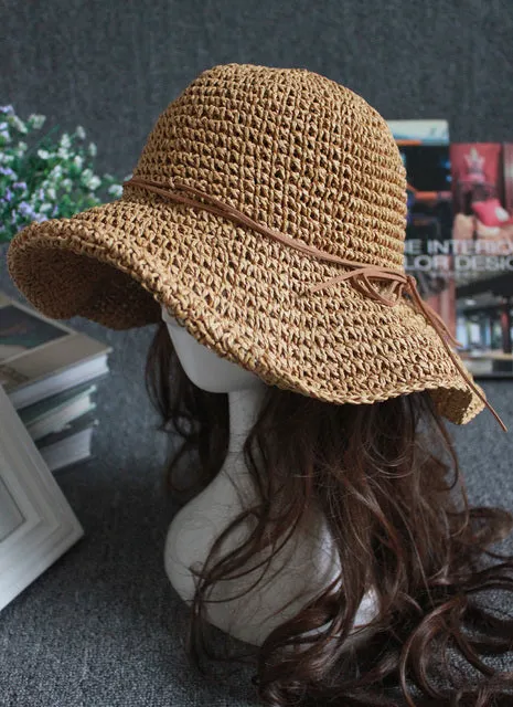 Ladies Sun Hat For Women Bowknot Raffia Straw Hat Foldable Summer Hat