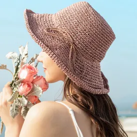 Ladies Sun Hat For Women Bowknot Raffia Straw Hat Foldable Summer Hat