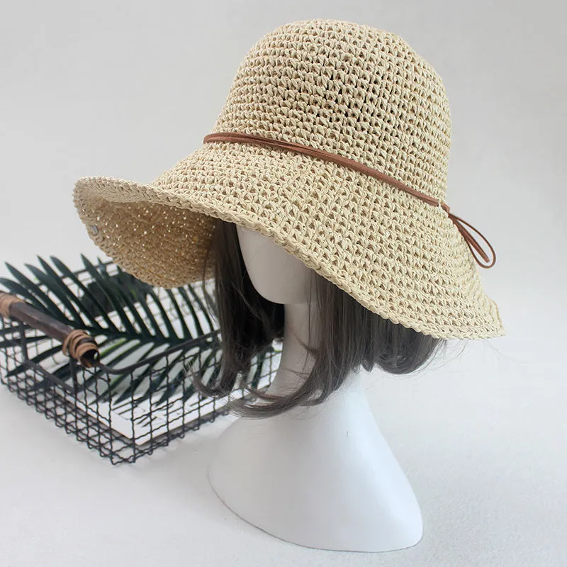 Ladies Sun Hat For Women Bowknot Raffia Straw Hat Foldable Summer Hat