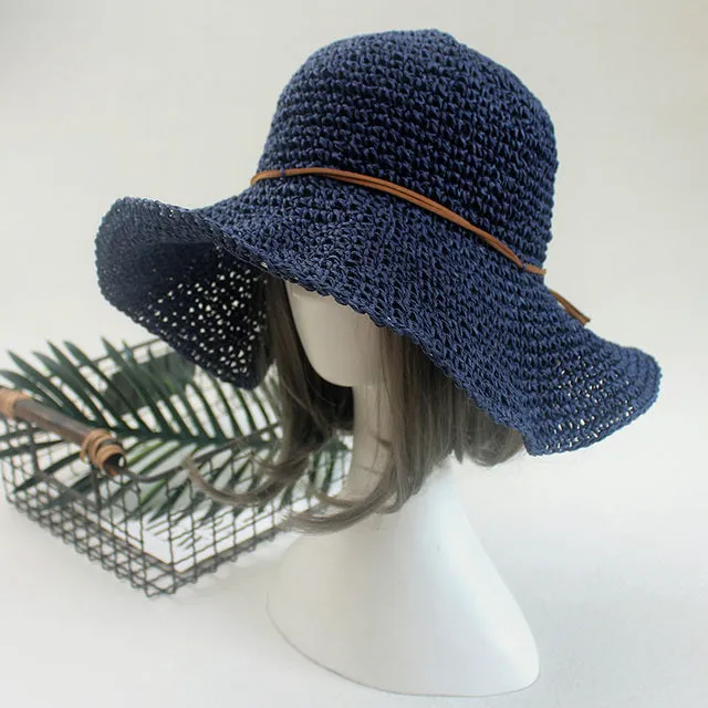 Ladies Sun Hat For Women Bowknot Raffia Straw Hat Foldable Summer Hat