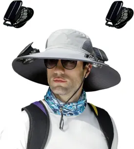 Outdoor Wide Brim Sun Hat with 2 Solar Fan, Colitt - Fishing Hat with Built in Fan Sun Bucket Hats for Men&Women