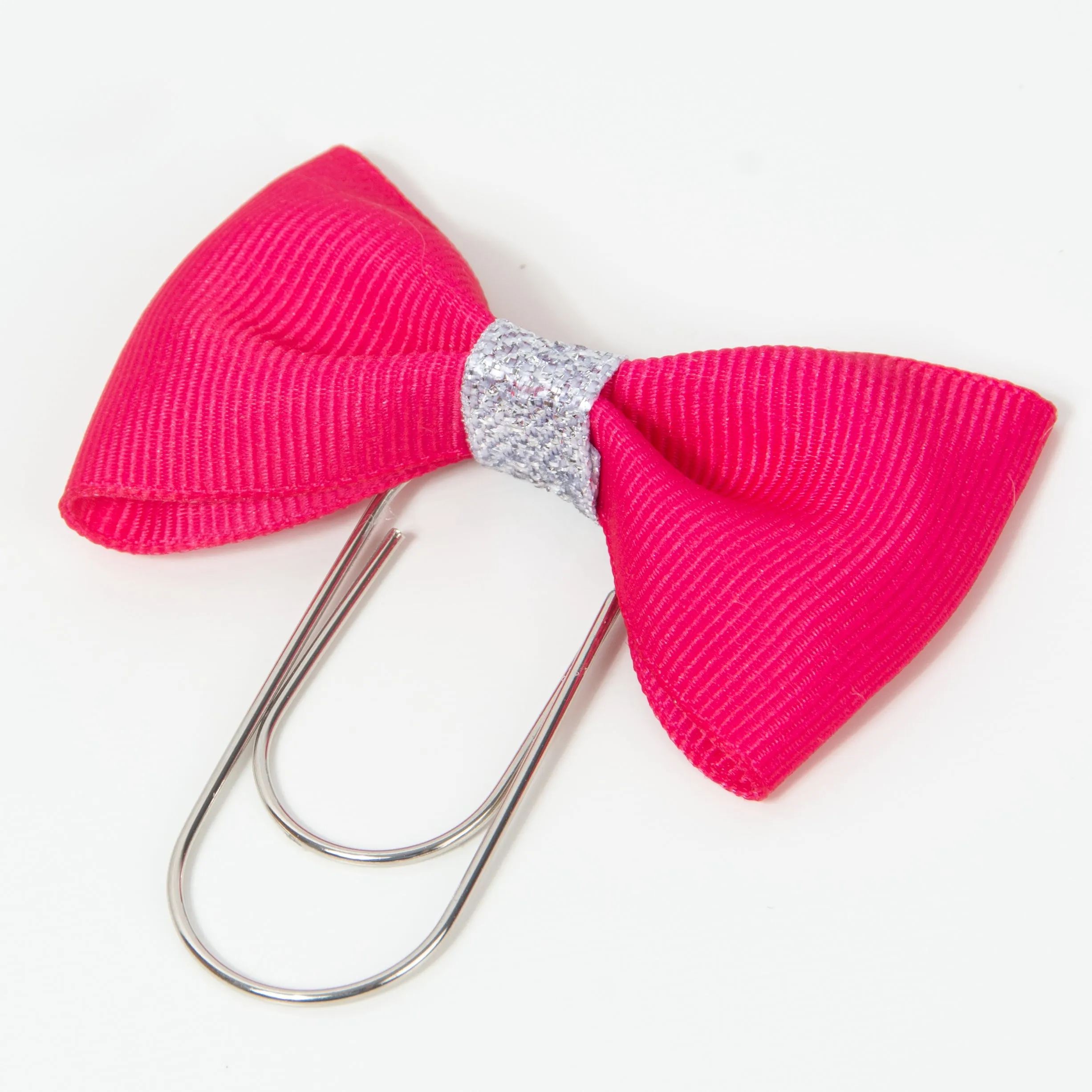 Pink Bow Planner Clip Bookmark with Metallic Bow Center in Silver or Gold